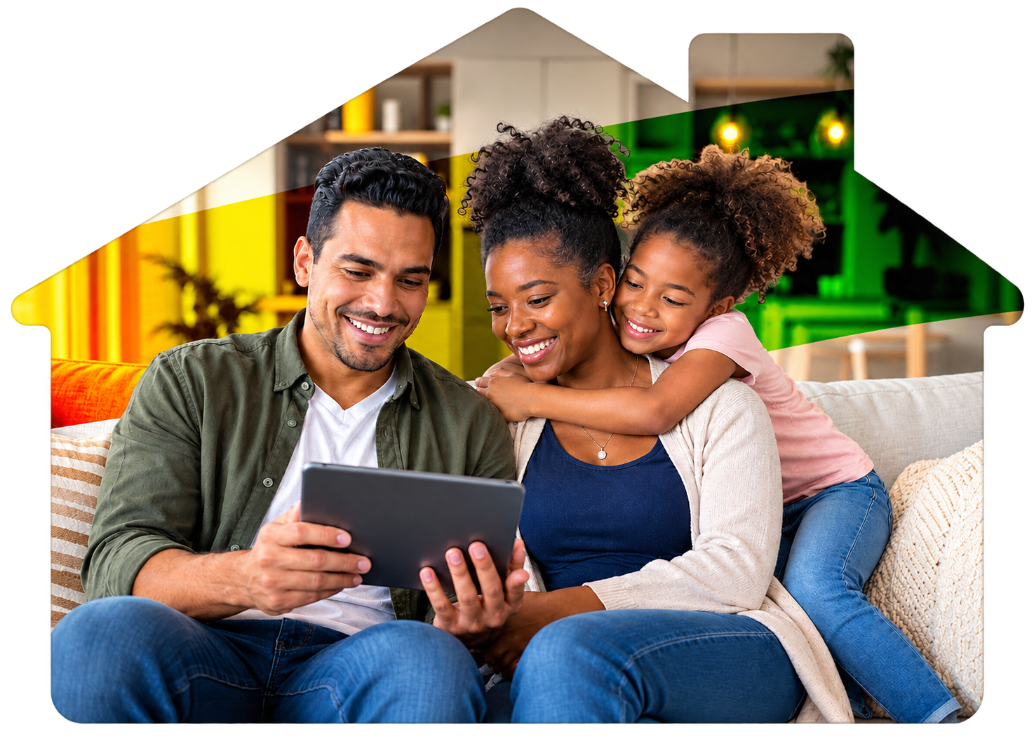 A family reviewing information together on a tablet at home